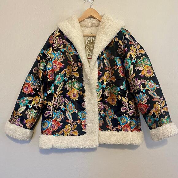 Johnny Was Sofie Jacquard Coat Womens Size Medium Embroidered Sequin Asian Tiger - Picture 4 of 10